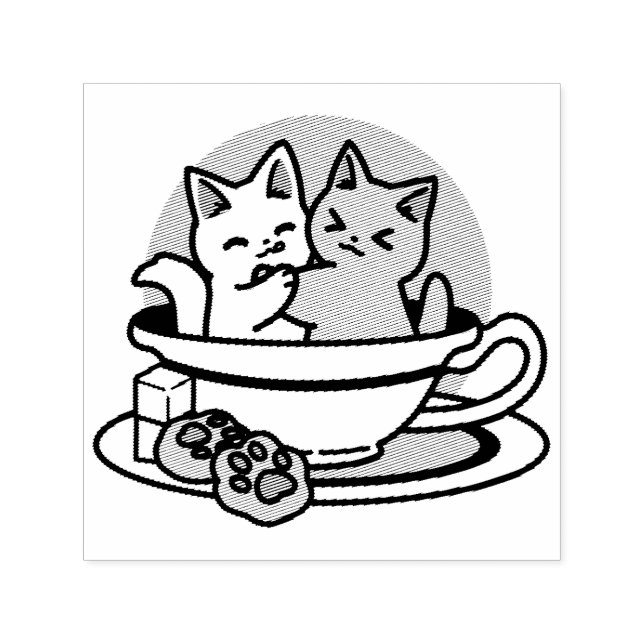 Tea Time Meow Time - Cute Cat and Tea Design Self-inking Stamp (Design)