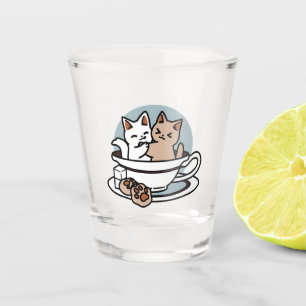 Tea Time Meow Time - Cute Cat and Tea Design Shot Glass