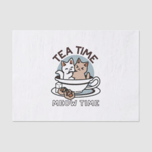 Tea Time Meow Time - Cute Cat and Tea Design Tissue Paper