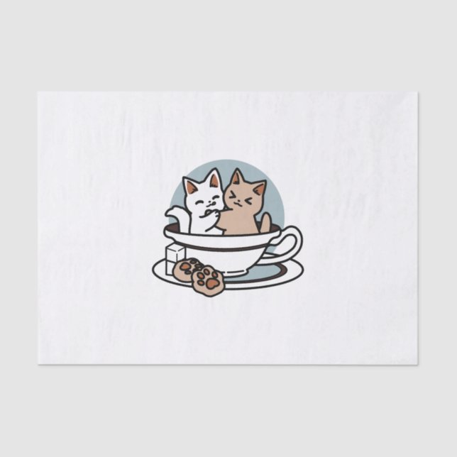 Tea Time Meow Time - Cute Cat and Tea Design Tissue Paper (Front)