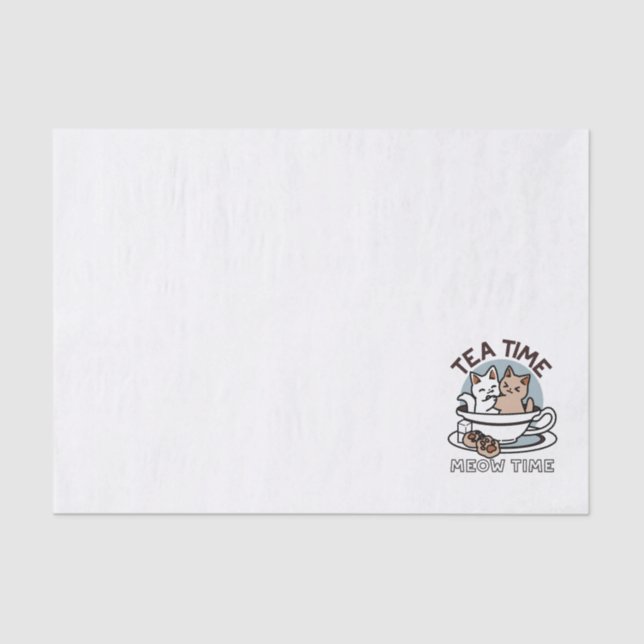 Tea Time Meow Time - Cute Cat and Tea Design Tissue Paper (Front)