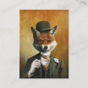 Tea Time Mr Fox ACEO Business Card