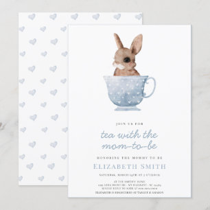 Tea Time Party Cute Bunny Blue Boy Baby Shower Invitation