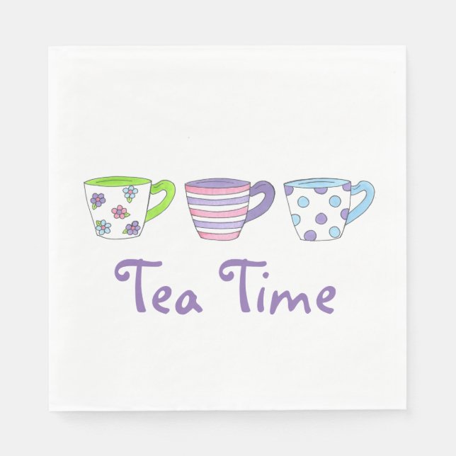 Tea Time Pastel Teacups Cups Afternoon Teaparty Napkin (Front)