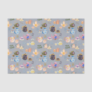 tea time pattern - tea cups and tea pot in tissue paper