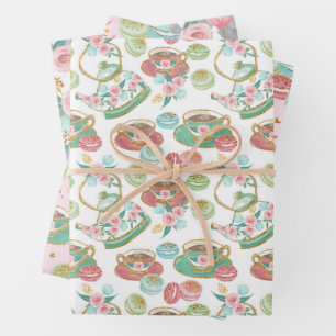 Tea Time Pattern Wrapping Paper Sheet