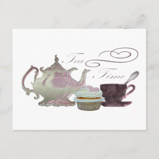 Tea Time Pink Cupcake Hearts Art Postcard