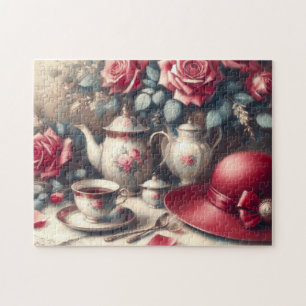 Tea Time  Pink Rose and Teacup  Jigsaw Puzzle
