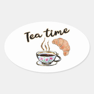 Tea time planner sticker, gift tea paty supplies o oval sticker