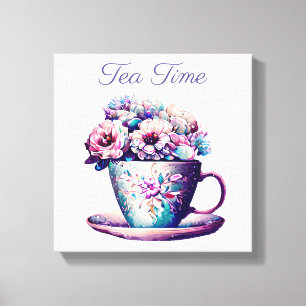 Tea Time Pretty Vintage Tea Cup full of Flowers Canvas Print