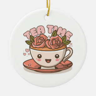Tea Time Rose Tea Kawaii Ceramic Tree Decoration
