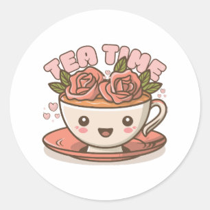 Tea Time Rose Tea Kawaii Classic Round Sticker