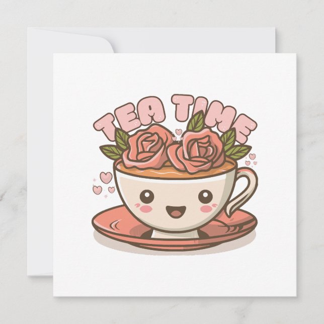 Tea Time Rose Tea Kawaii Invitation (Front)