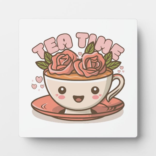 Tea Time Rose Tea Kawaii Plaque (Front)