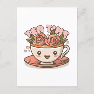 Tea Time Rose Tea Kawaii Postcard