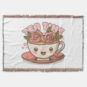 Tea Time Rose Tea Kawaii Throw Blanket