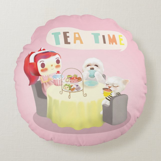 Tea Time Round Cushion (Front)