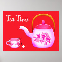 Tea time slogan tea lover Pink Vintage teapot art