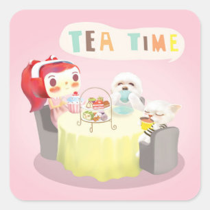 Tea Time Square Sticker