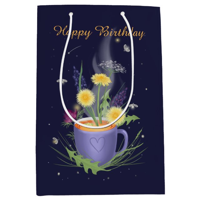 Tea Time Summer Flowers Medium Gift Bag (Front)