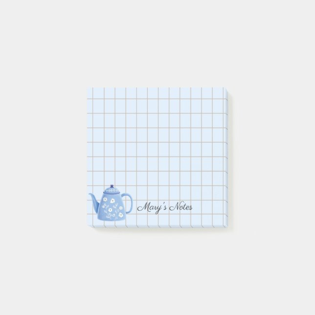 Tea Time Teapot – Personalized Grid Sticky Notes (Front)