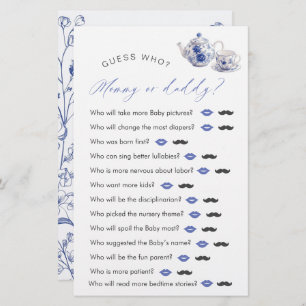 Tea Time Toile Themed Baby Shower "Guess Who" Game