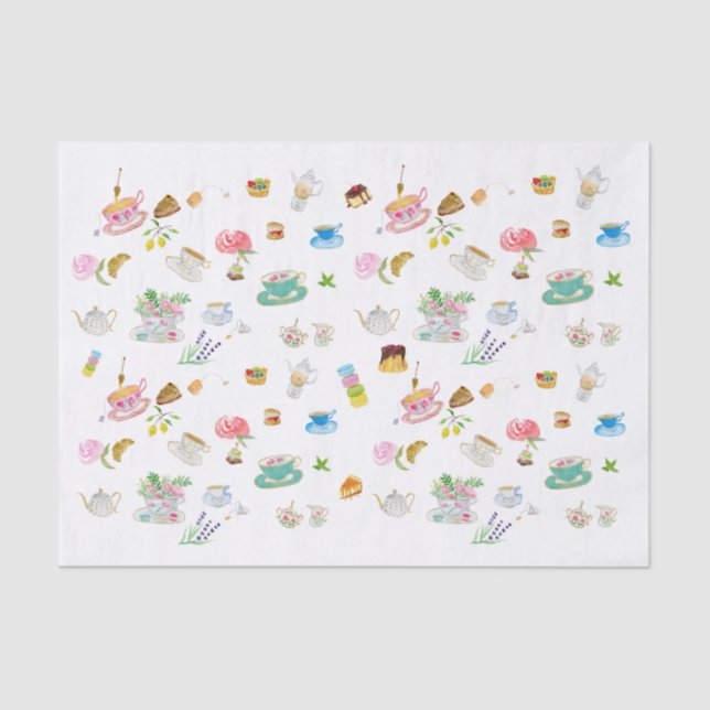 Tea Time Watercolor Pattern Tissue Paper (Front)