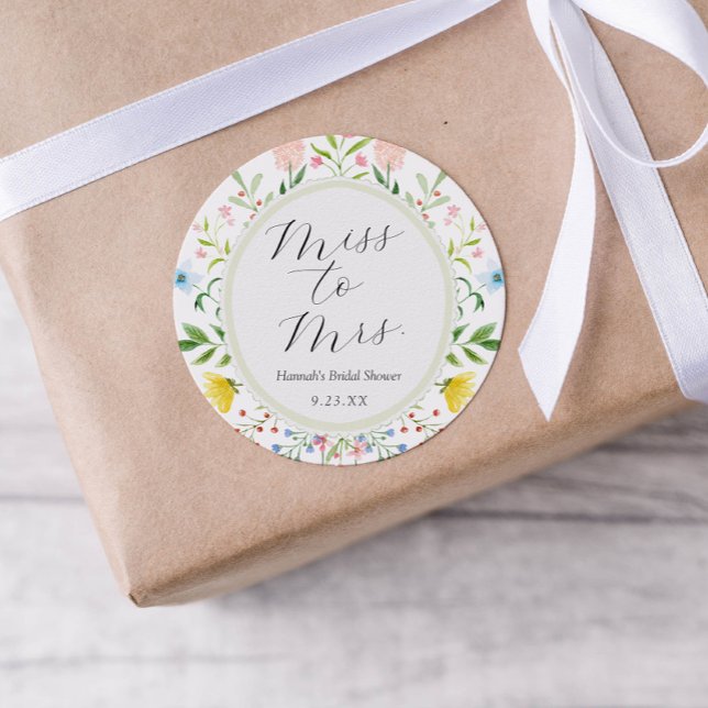 Tea Time Whimsical Wildflower Bridal Shower Classic Round Sticker (Creator Uploaded)
