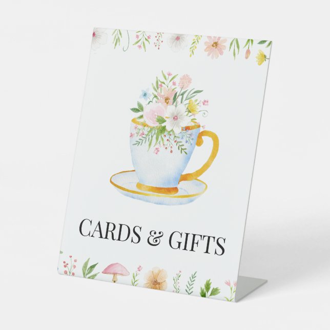 Tea Time Whimsical Wildflower Cards & Gifts Sign (Front)