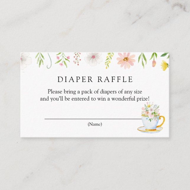 Tea Time Whimsical Wildflower Diaper Raffle Enclosure Card (Front)