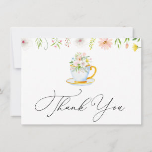 Tea Time Whimsical Wildflower Thank You Note Card
