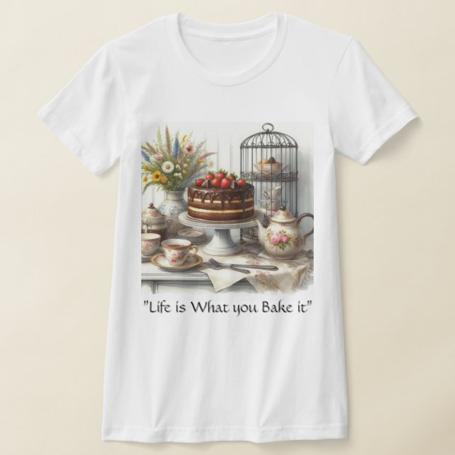 Tea Time with Chocolate Cake         T-Shirt (Laydown)