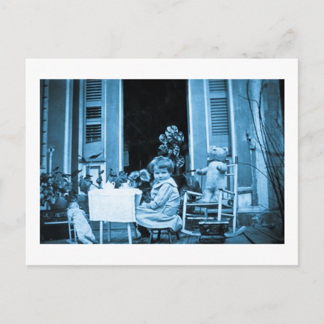 Tea Time with Friends (Blue Toned) Postcard (Front)