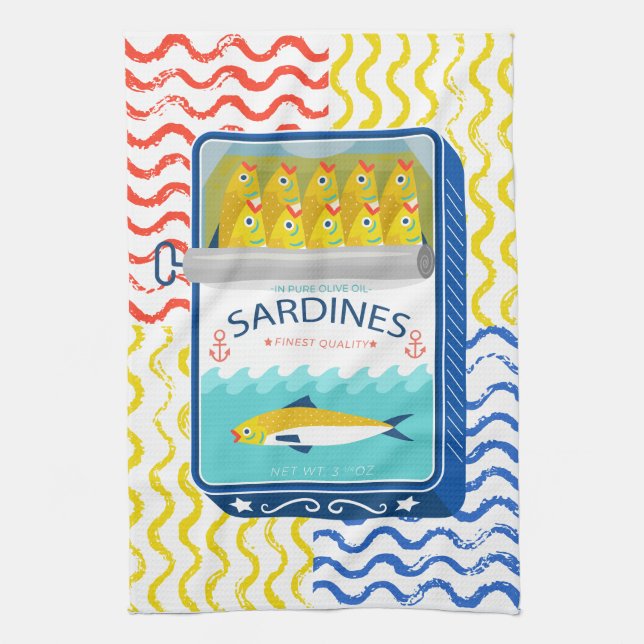 Tea Towel  Eclectic Sardines Design (Vertical)