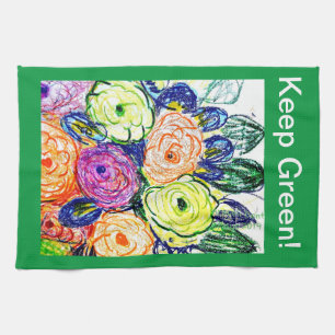 Tea Towel Green Rosas