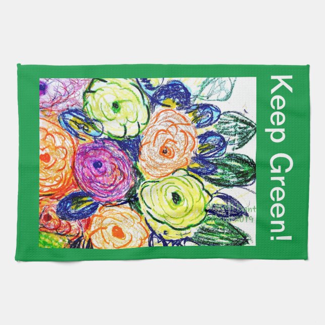 Tea Towel Green Rosas (Horizontal)