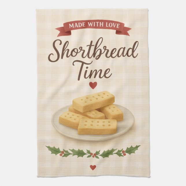 Tea Towel | Shortbread Time | Festive Kitchen Art (Vertical)