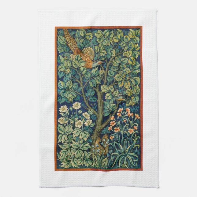 TEA TOWEL : WILLIAM MORRIS : THE PHEASANT (Vertical)
