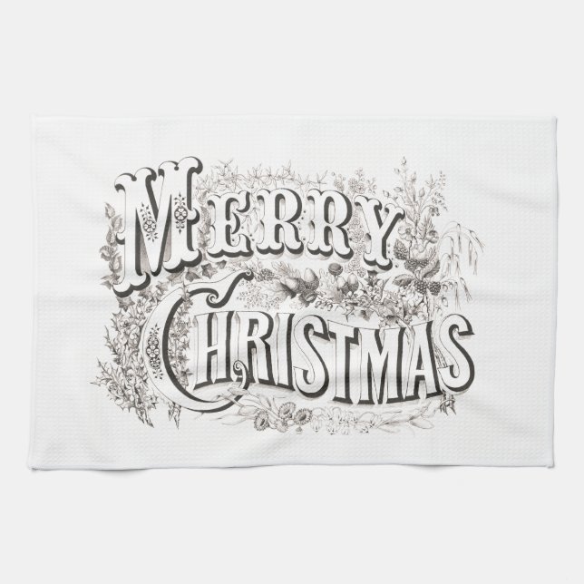 TEA TOWELWITH VINTAGE "MERRY CHRISTMAS" TEA TOWEL (Horizontal)