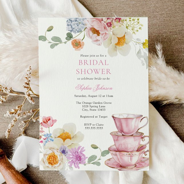 Tea Wildflower Pink Bridal Shower Invitation (Creator Uploaded)