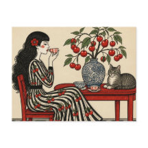 Tea With My Cat in my Cherry Dress