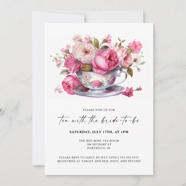 Tea With The Bride-To-Be Bridal Shower Tea Party Invitation (Front)