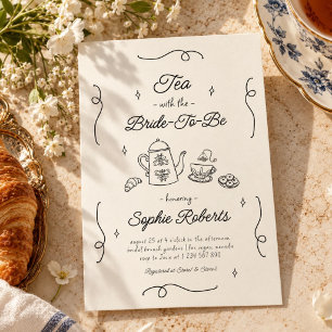 Tea with the Bride to be Hand Drawn Bridal Shower Invitation