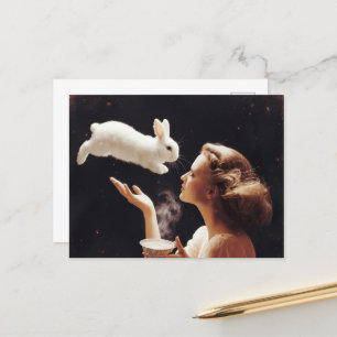 Tea With the Bunny Surreal Postcard