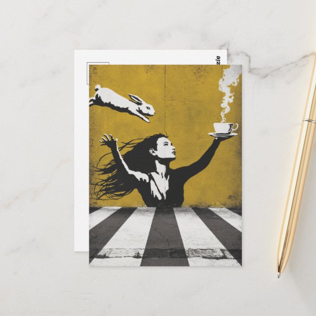 Tea With the Bunny urban street art graffiti  Postcard (Front/Back In Situ)