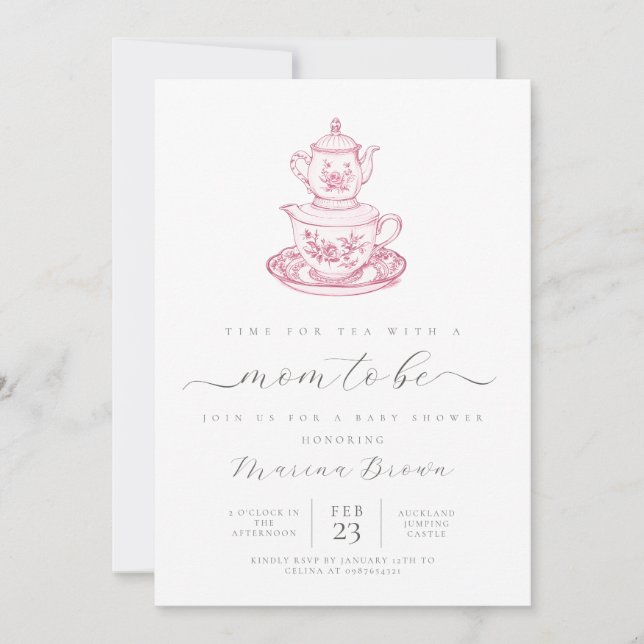 Tea with the mum to be baby shower invitation (Front)