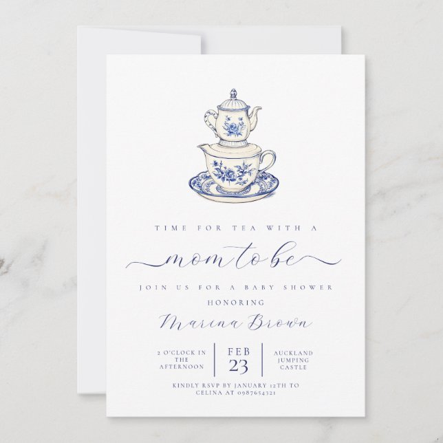 Tea with the mum to be baby shower invitation (Front)