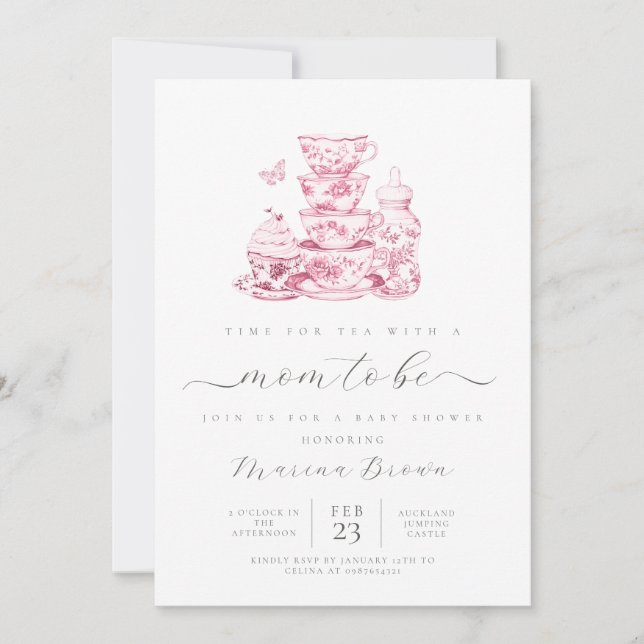 Tea with the mum to be baby shower invitation (Front)