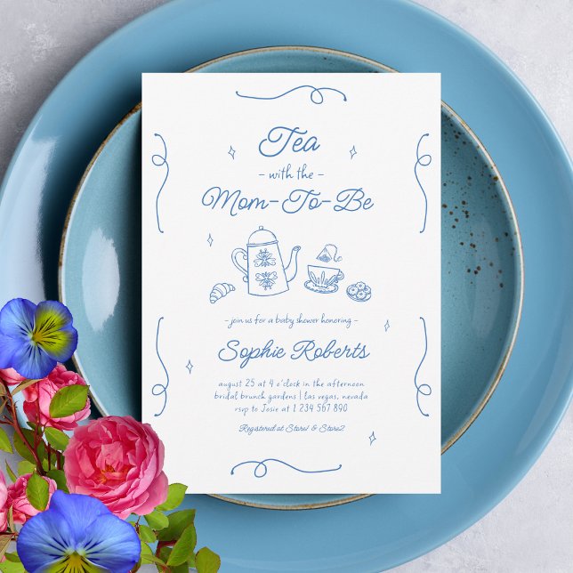 Tea with the Mum to be Hand Drawn Baby Shower Invitation (Creator Uploaded)