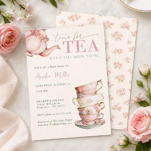 Tea with the Mum-to-be Pink Floral Baby Shower Invitation